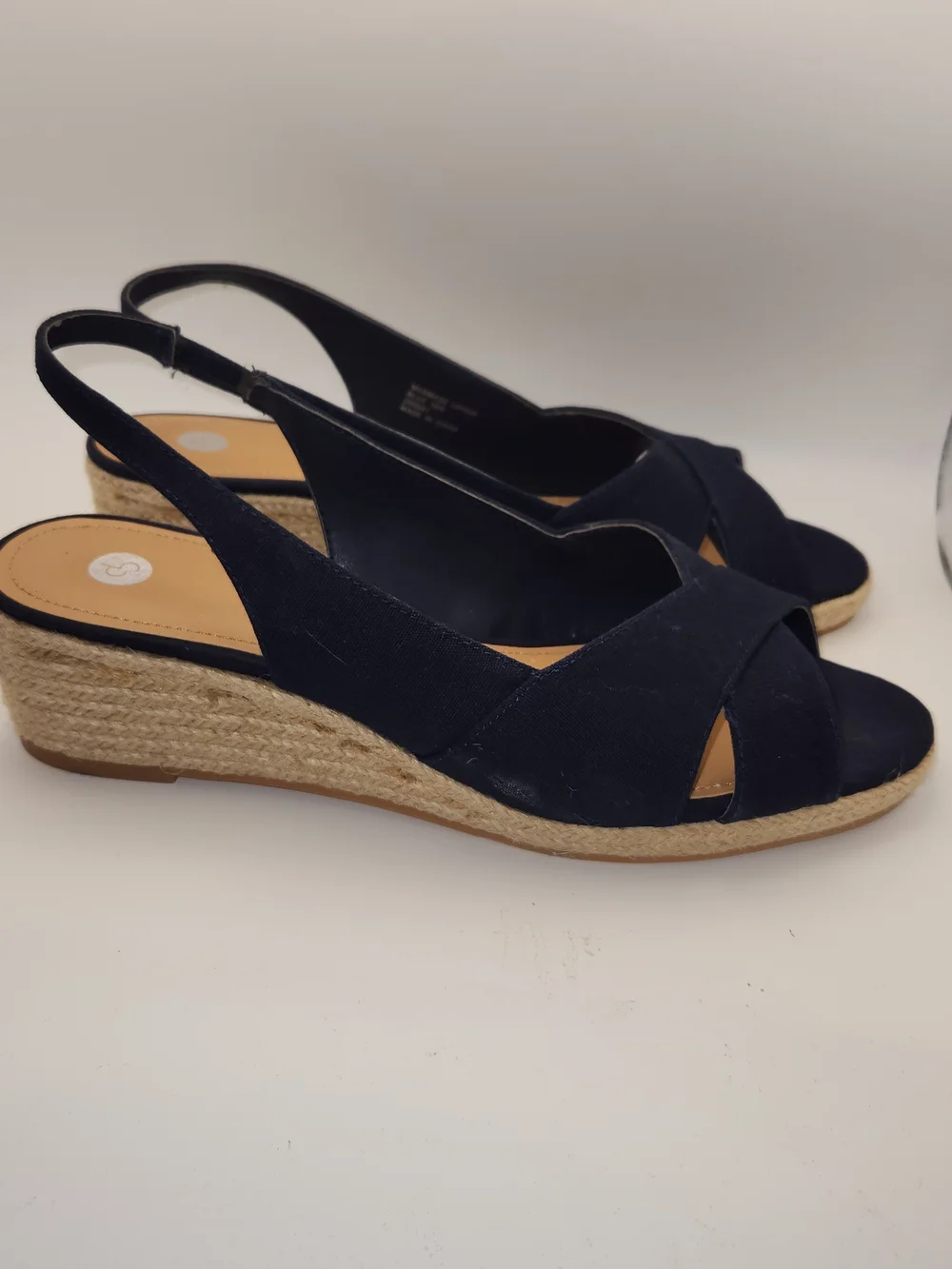 Dress Barn Navy Cross-Front Slingback Espadrille Wedges